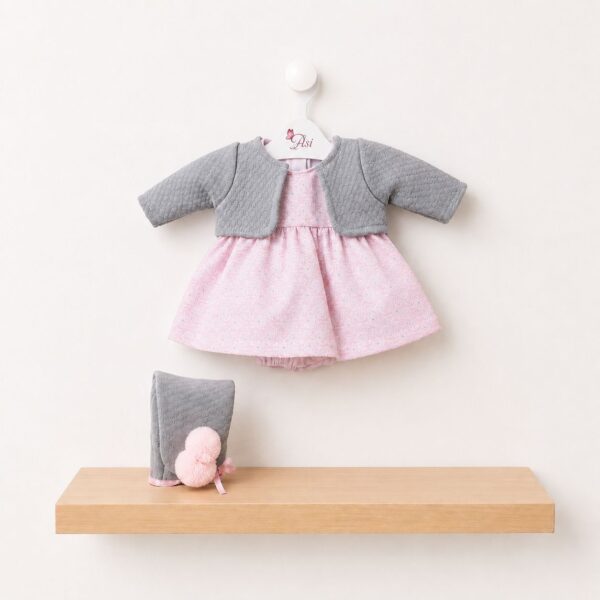 VESTIDO KOKE ROSA CON CHAQUETA GRIS