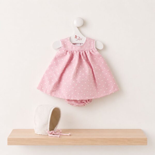 VESTIDO ALEX  ROSA PINTITAS BLANCA CAPOTA GRIS