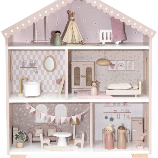 CASA DE MUÑECAS ROSA CON MUEBLES