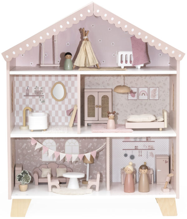 CASA DE MUÑECAS ROSA CON MUEBLES