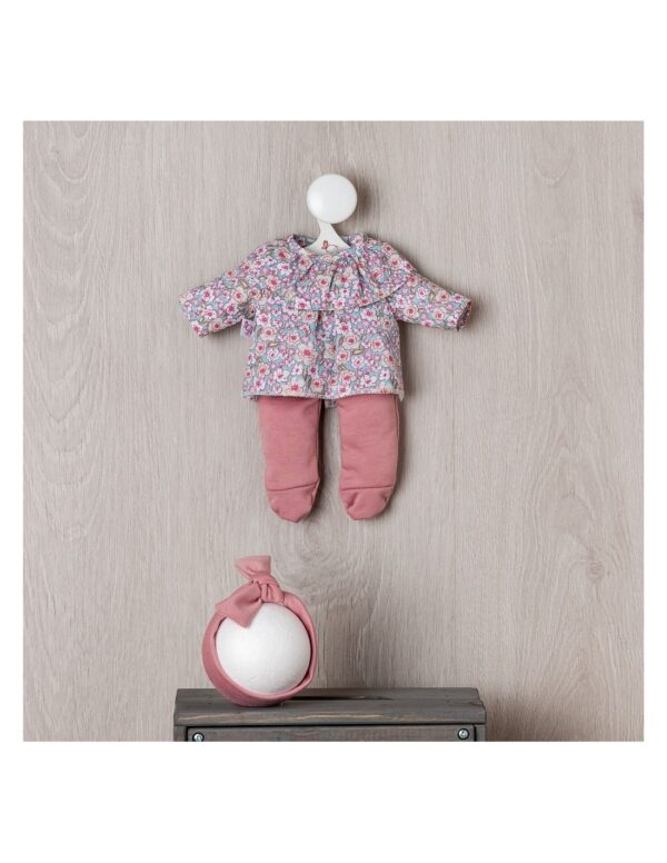CONJUNTO GORDI CAMISA FLORES POLAINA Y DIADEMA ROSA