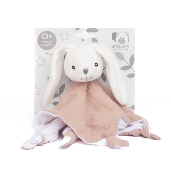 DOUDO CONEJO MUSELINA ROSA 25X25 CM