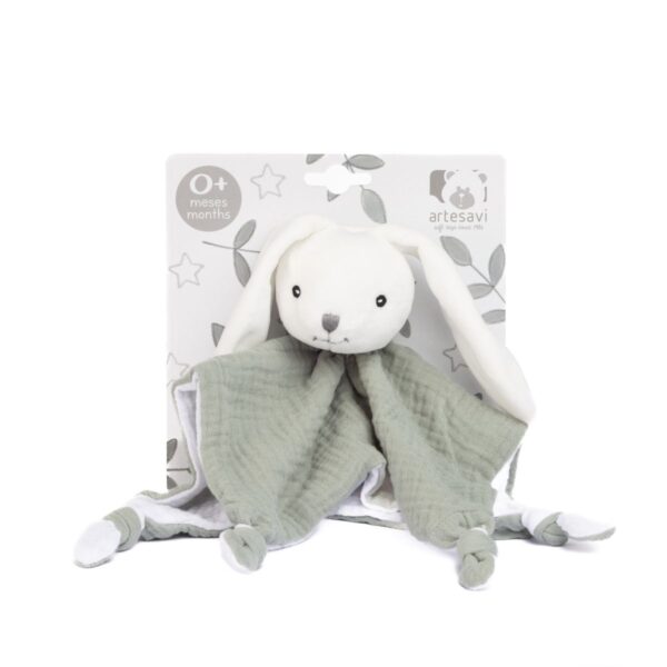 DOUDOU CONEJO MUSELINA VERDE 25X25 CM