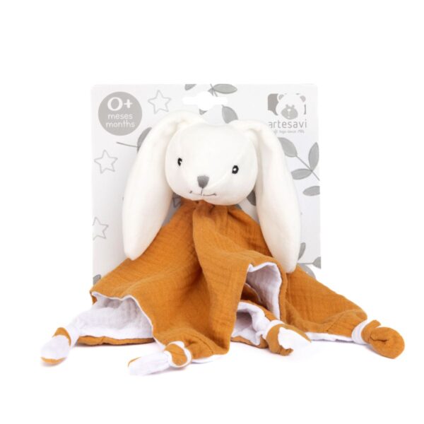 DOUDOU CONEJO MUSELINA MOSTAZA 25X25 CM