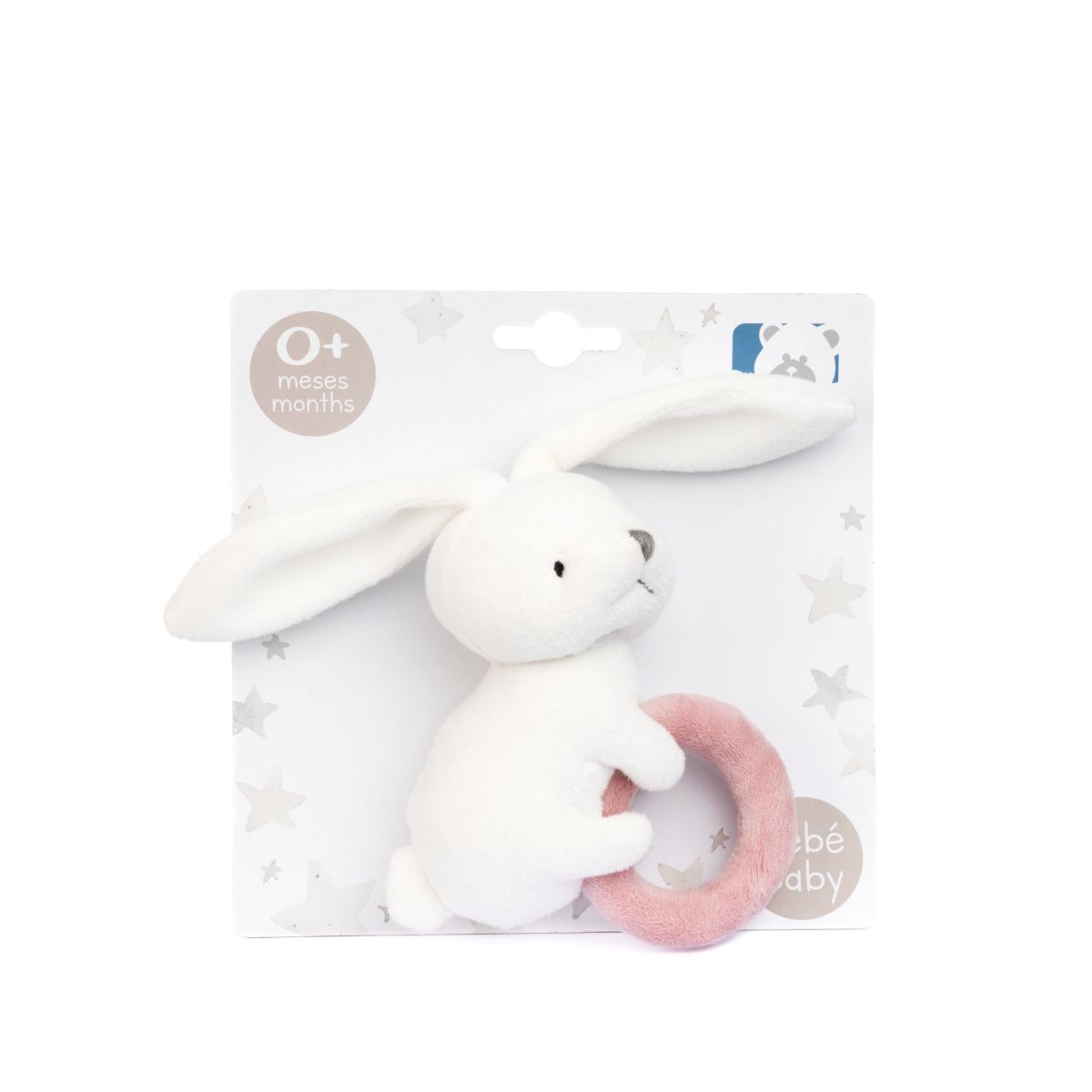 SONAJERO CONEJITO ROSA Y BLANCO 15CM