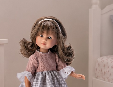 CELIA VESTIDO GRIS PUNTITOS BCO PECHERA ROSA - Imagen 2