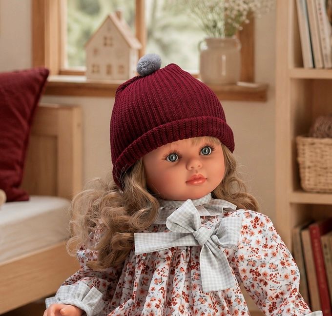PEPA VESTIDO FLORES GORRO LANA GRANATE - Imagen 3