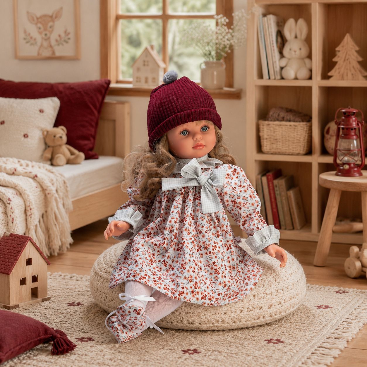 PEPA VESTIDO FLORES GORRO LANA GRANATE - Imagen 2