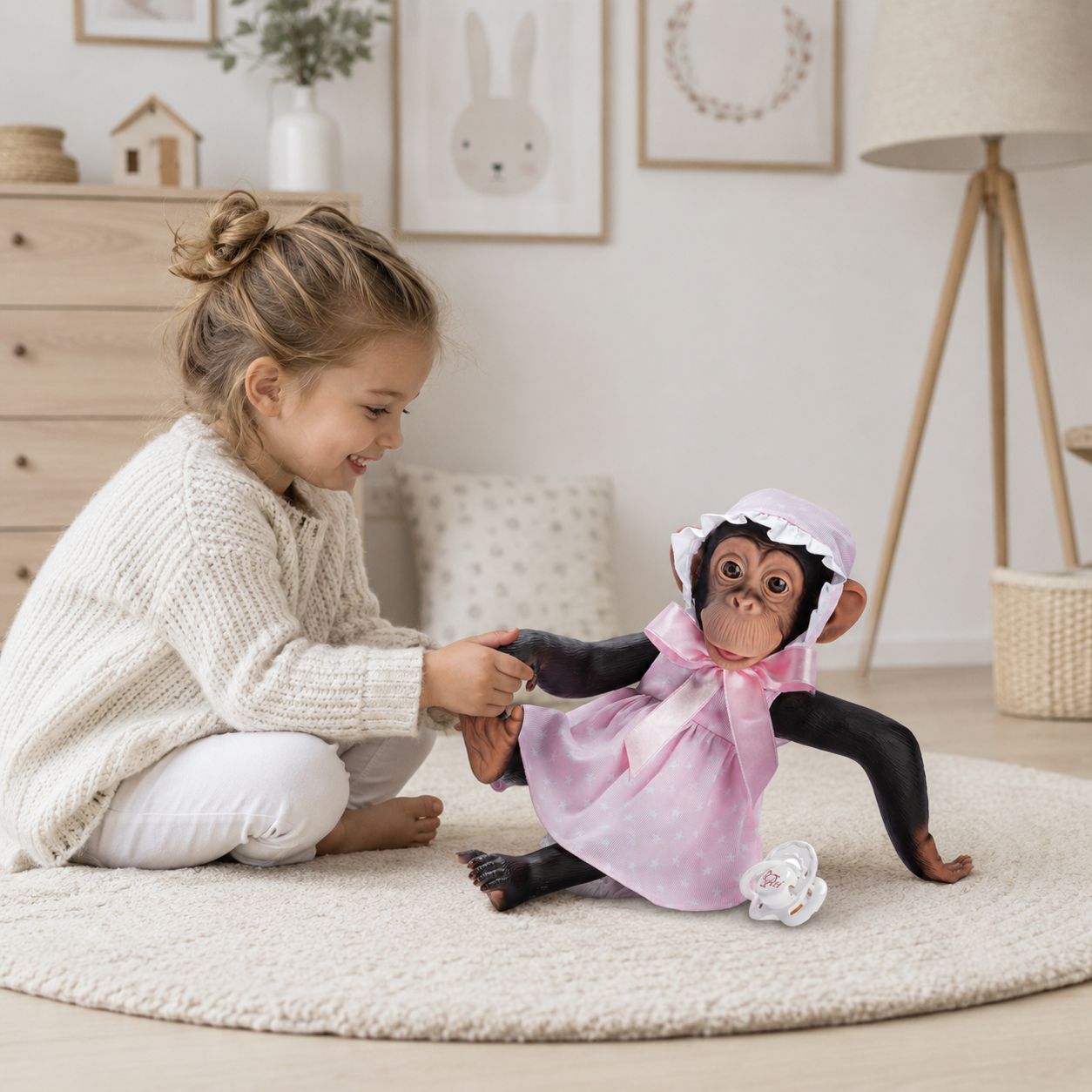LOLA LA CHIMPANCÉ VESTIDO ROSA ESTRELLAS BLANCAS - Imagen 3