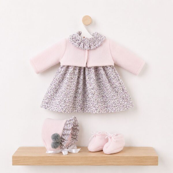 VESTIDO LEO FLORES GRISES CON CHAQUETA ROSA