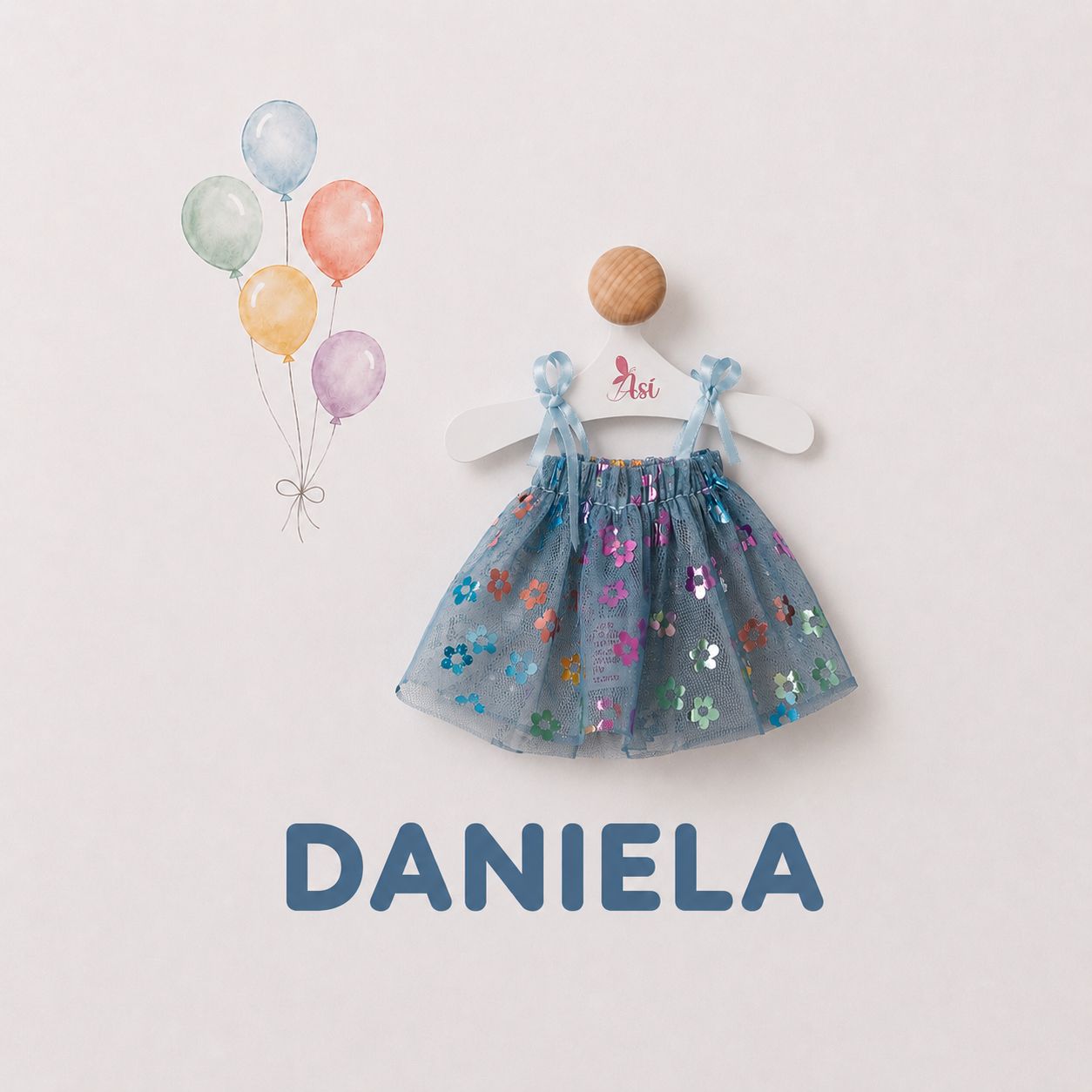 VESTIDO DANIELA TULL AZUL FLORES DE COLORES