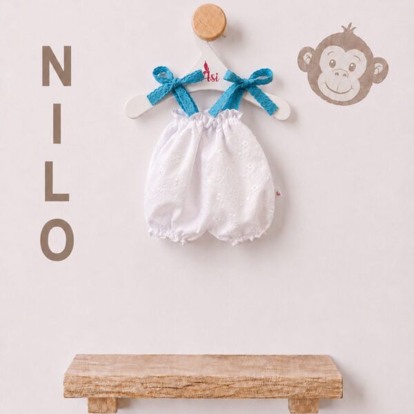 PELELE LOLA LA CHIMPANCÉ BLANCO LAZOS PUNTILLA AZUL