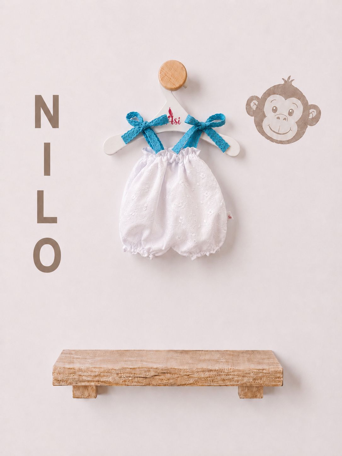 PELELE LOLA LA CHIMPANCÉ BLANCO LAZOS PUNTILLA AZUL