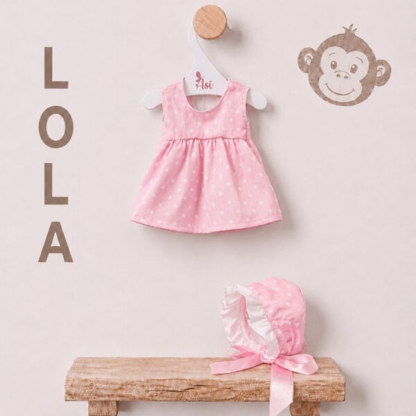 VESTIDO LOLA LA CHIMPANCÉ ROSA ESTRELLAS BLANCAS